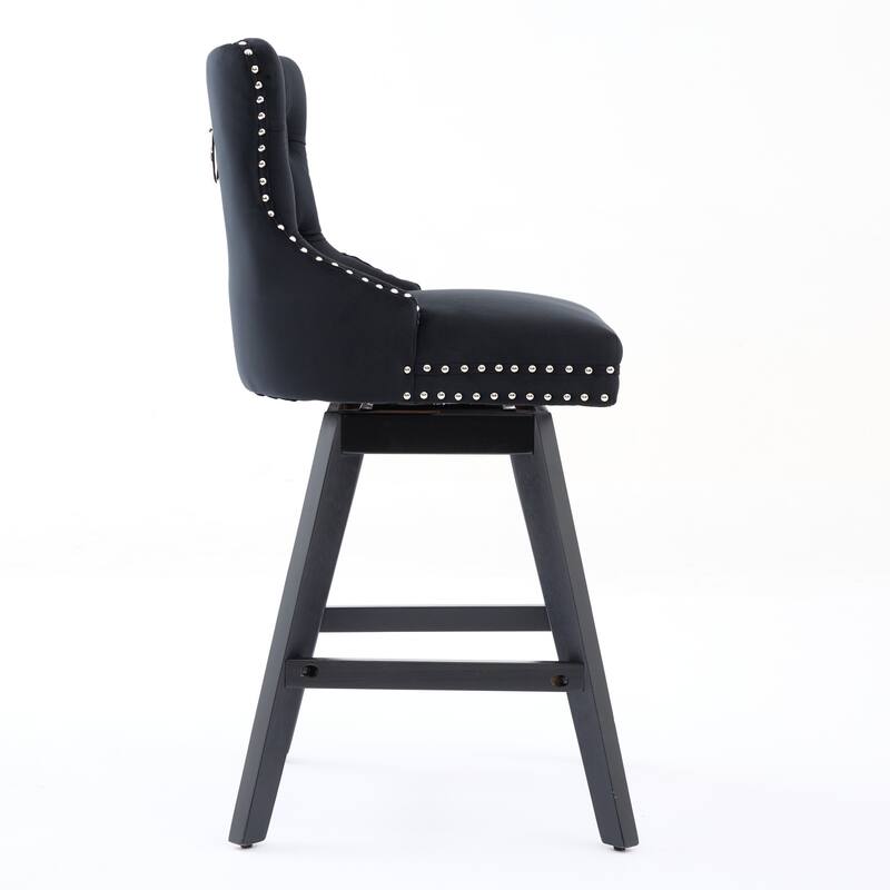 Swivel Bar Stools Set of 2, Velvet Counter Height Barstools with Wooden Legs, Kitchen Island Chairs with Button Backrest