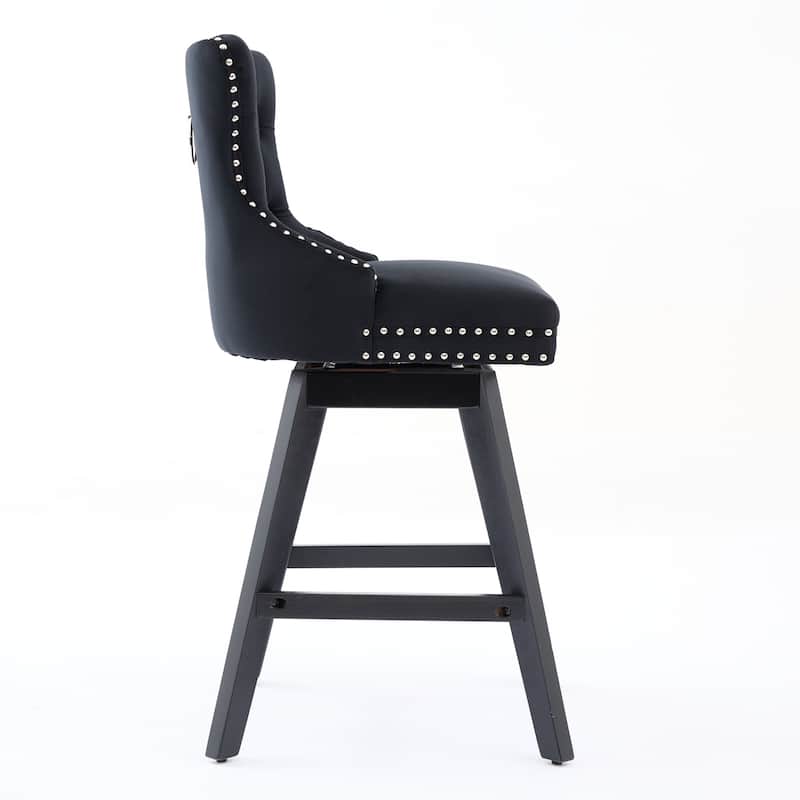 Velvet Barstools Set Curved Button Tufted Accent Chairs Set of 2 with Swivel Seat, Thick Cushion and Solid Rubber Wood Legs