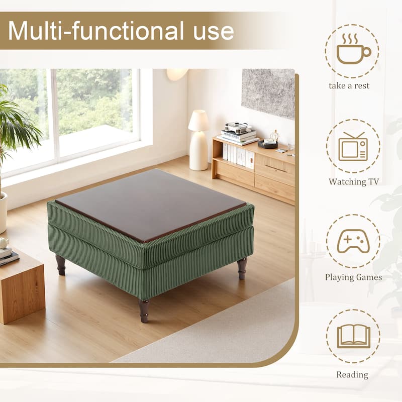 Corduroy Flip Top Dual-Use Storage Ottoman Coffee Table
