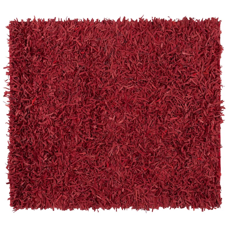 SAFAVIEH Handmade Leather Shag Doinita Modern Decorative Rug - 8' Square - Red
