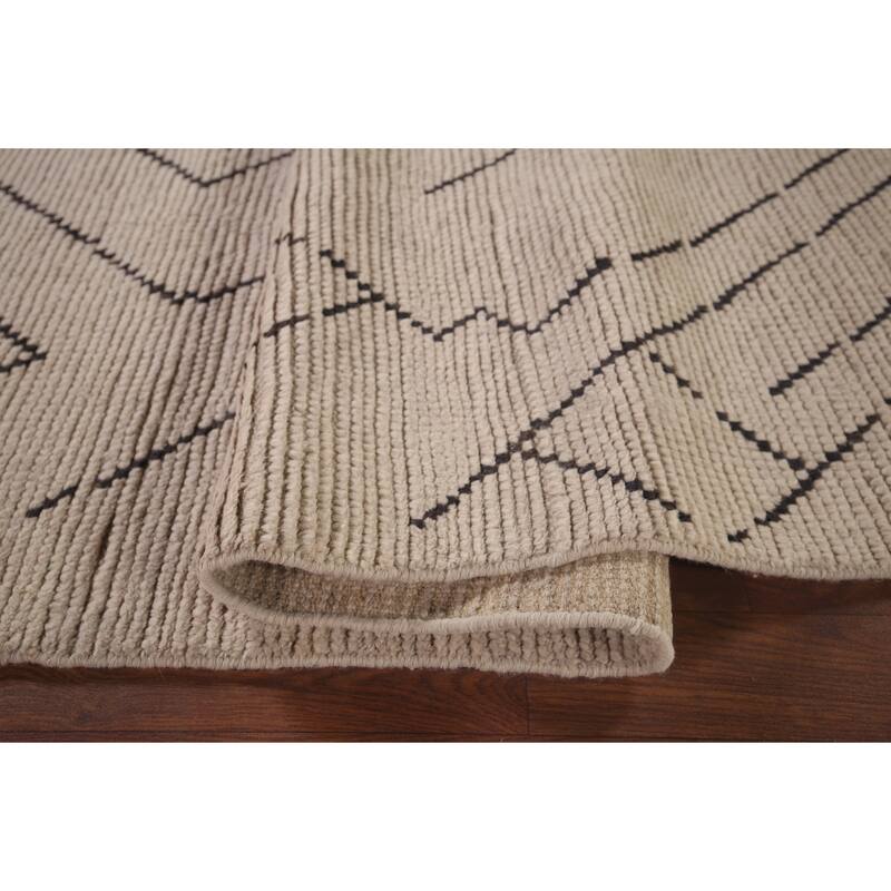 All-Over Ivory Moroccan Modern Area Rug Hand-Knotted Wool Carpet - 6'10"x 10'8"