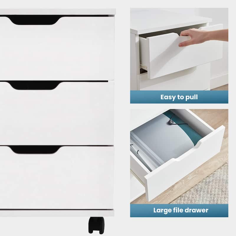 3-Drawer Vertical Filing Cabinet Rolling Wood Mobile File Cabinets Under Desk for Home Office with Casters (Non-Assembled)