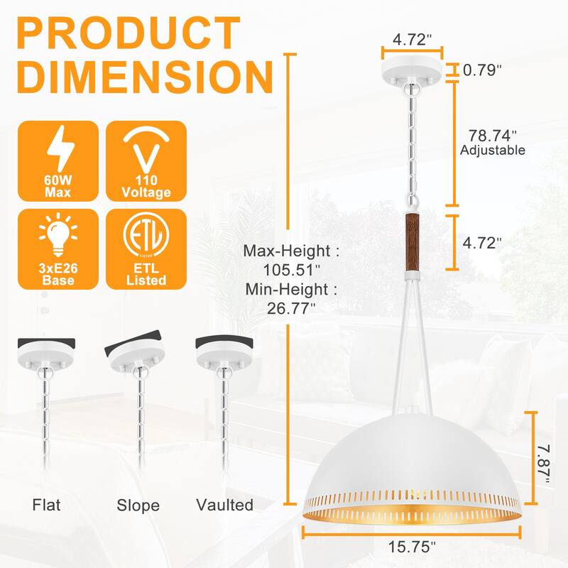 Modern Dome Pendant Light with Gold Interior Kitchen Lamp - Dia.16-in