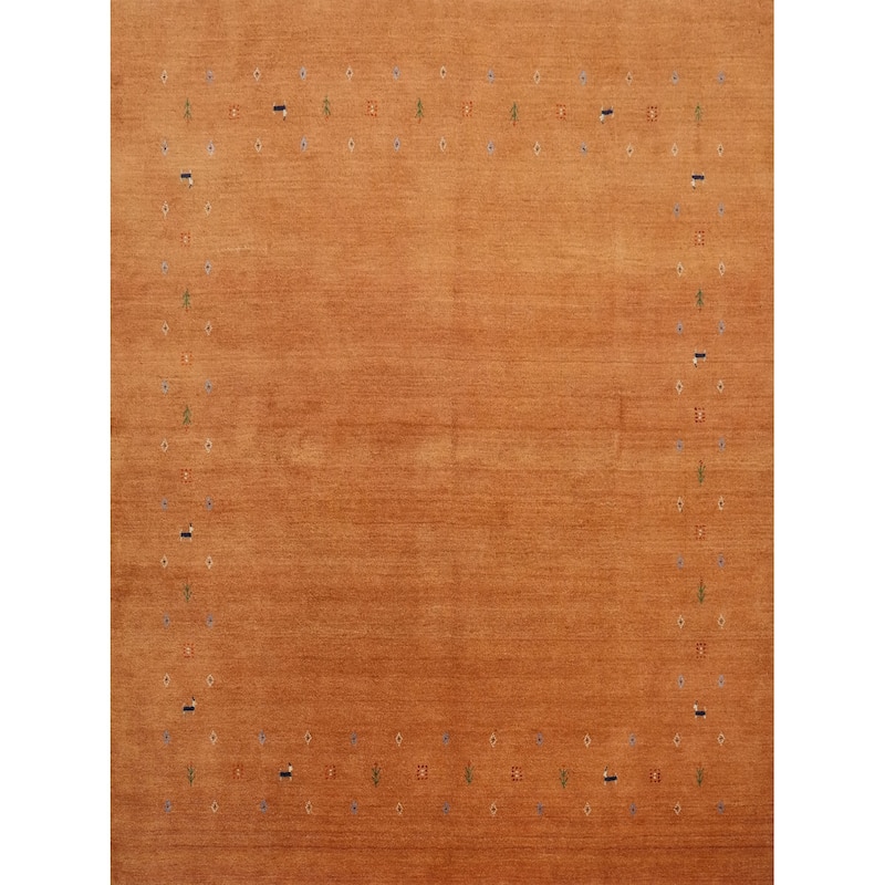 Hand Knotted Oriental 100% Wool Carpet Tribal Animal Pictorial Oranges & Rust Gabbeh Area Rug - 8' 0'' X 7' 10''