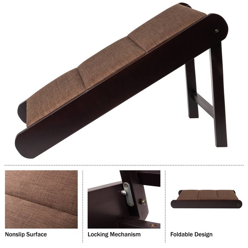 Petmaker Foldable Wooden Dog Pet Ramp for Bed, Couch, or Vehicles
