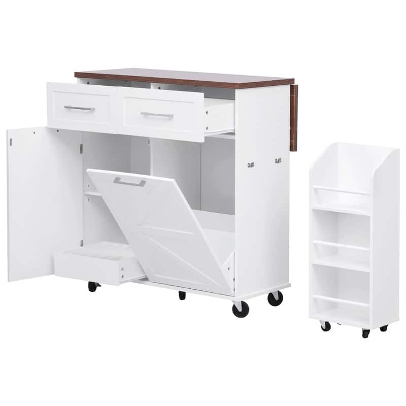 Kitchen Island with Drop Leaf, Removable Side Racks, Rolling Kitchen Cart with Towel Rack