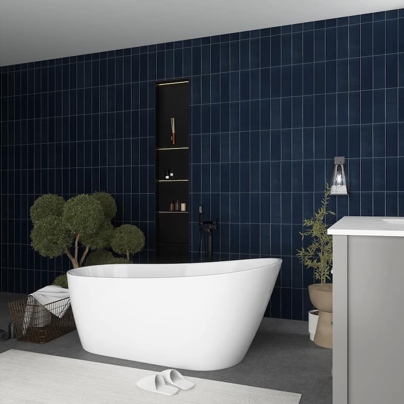 55"/59"/63" Acrylic Single Slipper Freestanding Soaking Bathtub in White with Drain