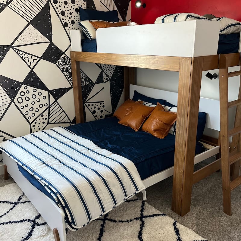 Max and Lily L-Shaped Twin over Full Bunk Bed with Ladder on End
