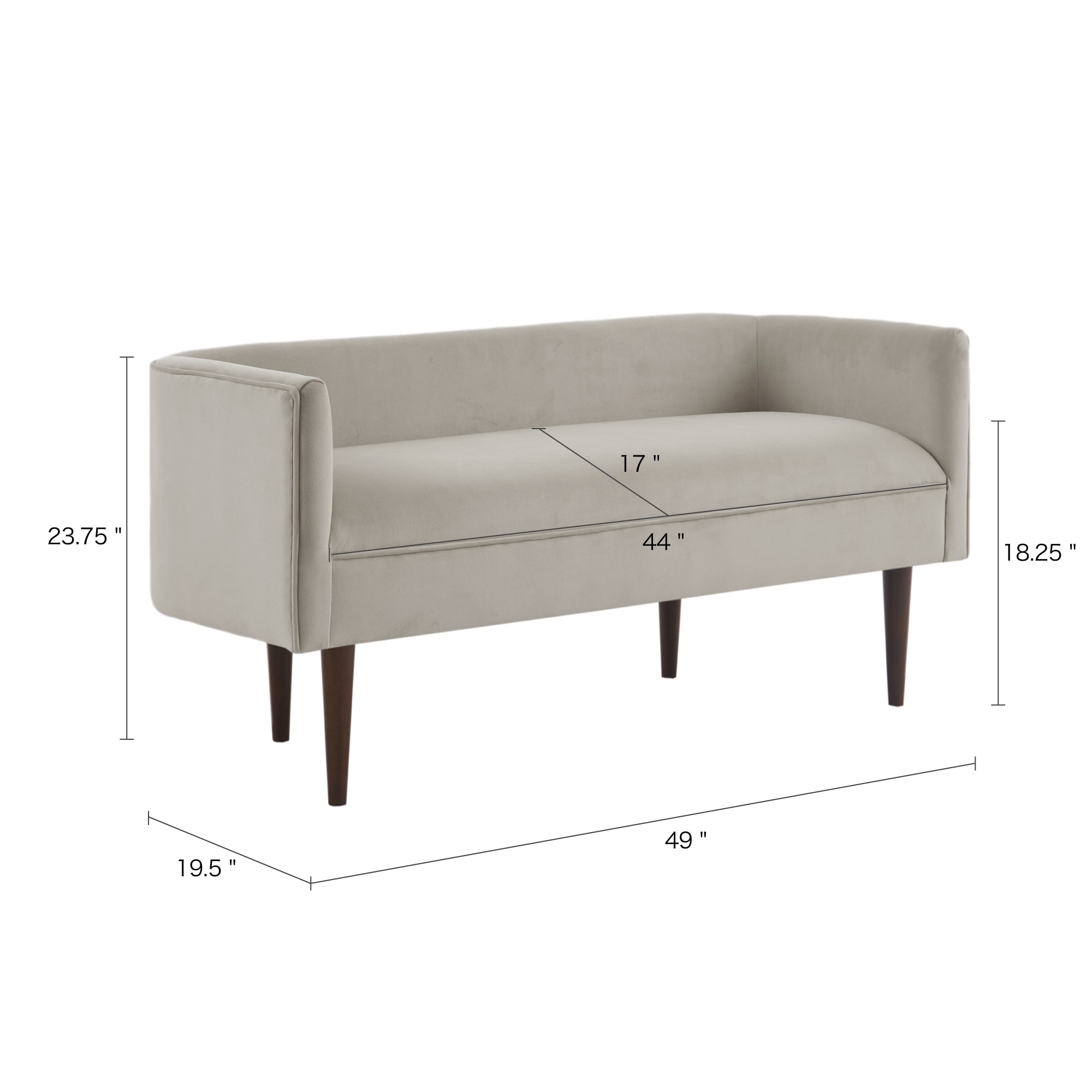 Roomfitters 49-Inch Upholstered Velvet Accent Bench, Solid Wood Legs in Morocco Finish, Cream