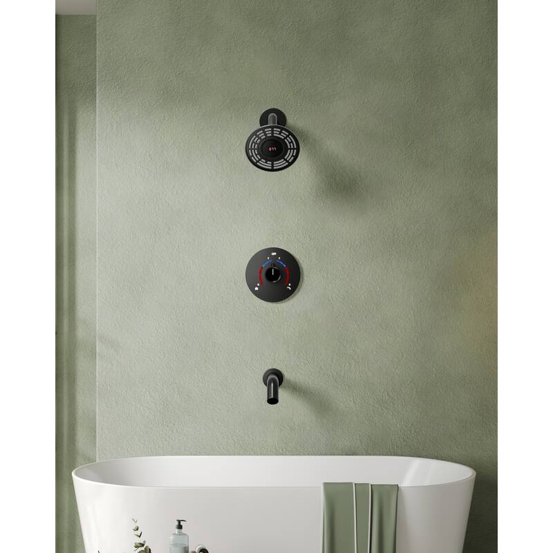 Tub Shower Faucet Set Pressure-Balanced Shower System with Temperature Display Shower Head