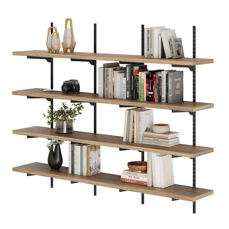 Wallniture Turin 60" Wall Mounted Shelves with Adjustable Brackets, 1" Thick Floating Shelves for Home Office Decor, 2,3,4 Tier