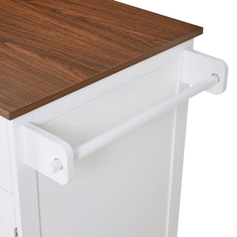 39.3" Farmhouse Kitchen Island with Drop Leaf, Towel Rack & Rolling Cart