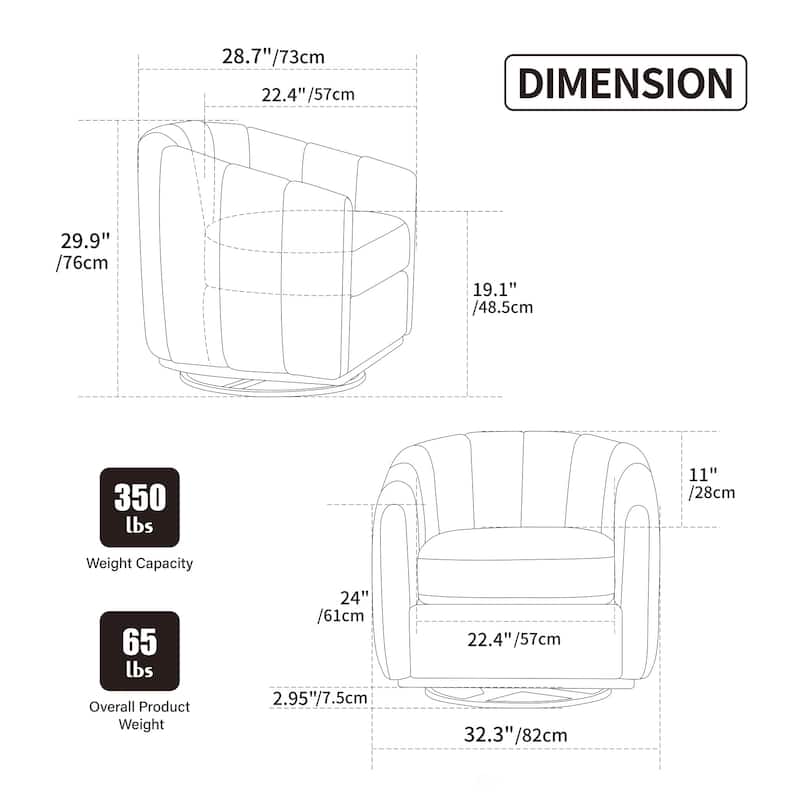 Modern Cushioned Metal Base 360° Swivel Chair, Upholstered Barrel Chair, Club Armchair for Living Room, Family Room, Bedroom