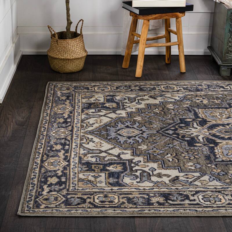 JONATHAN Y Victoria Ornate Large Medallion Machine Washable Area Rug