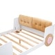 preview thumbnail 7 of 8, Full-Size Car Platform Bed with Cushion Headboard and Footboard Shelves, White
