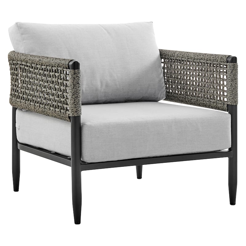 Alegria Black Aluminum and Rope Outdoor Chair with Gray Cushions