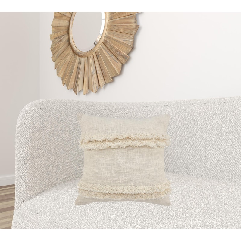 HomeRoots 20" X 20" Cream 100% Cotton Zippered Pillow