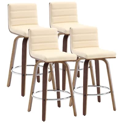 PU Leather Upholstered Swivel Barstools with Back, Set of 4