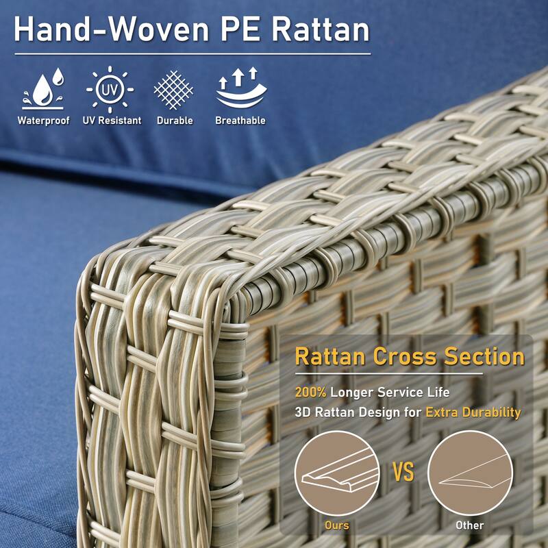 HOOOWOOO 7-piece Wicker Rattan Outdoor High Back Conversation Set with 54" Fire Pit