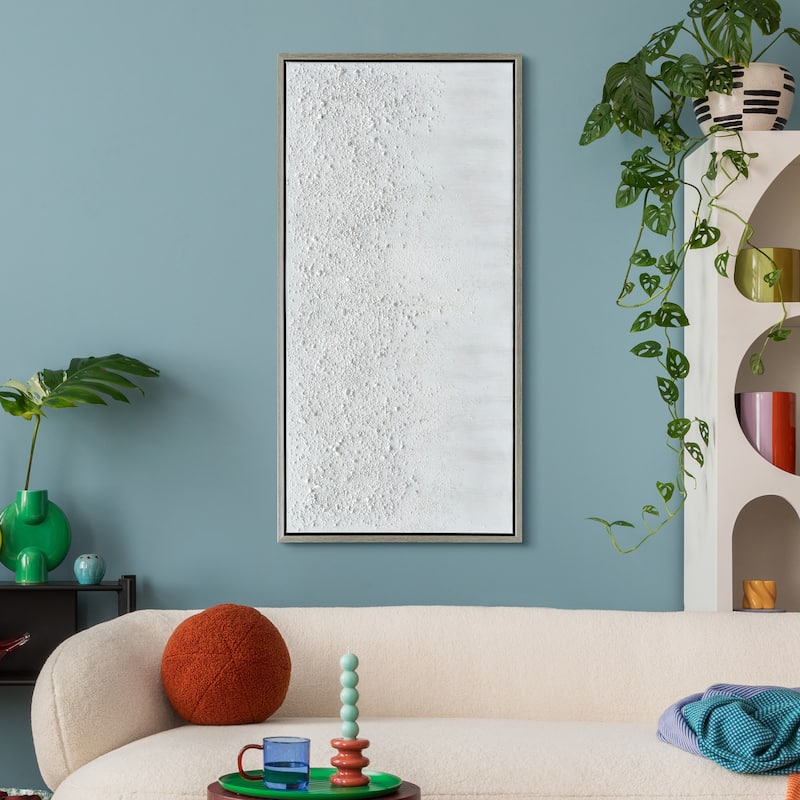 White Snow B Textured Glitter Hand Painted Canvas Framed Wall Art