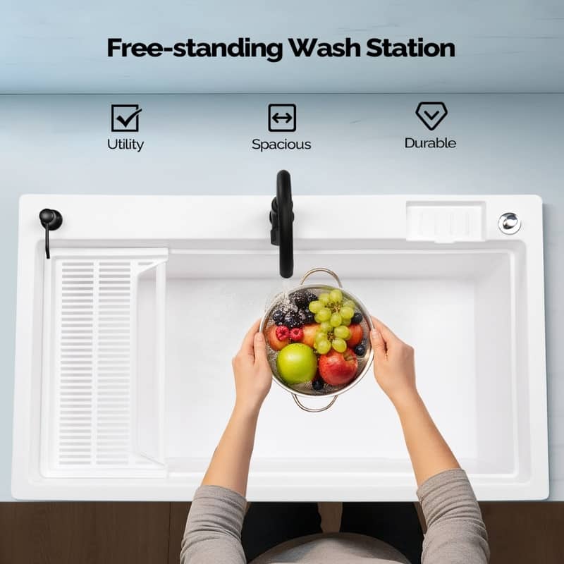 40 In.W Utility Sink Washing Room Sink Big Laundry Tub With Faucet - N/A