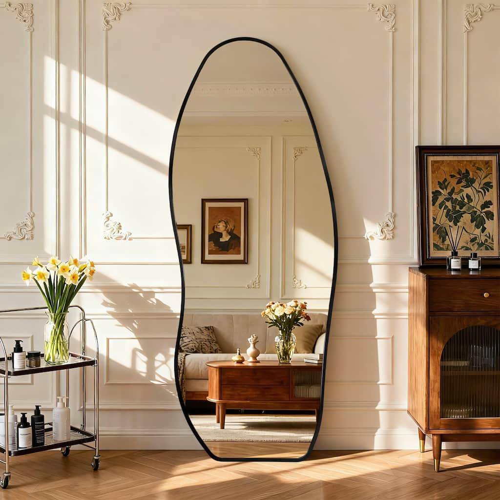 Aluminum Alloy Irregular Full-Length Floor Mirror-Freestanding, Wall-Mounted or Leaning - 24x63
