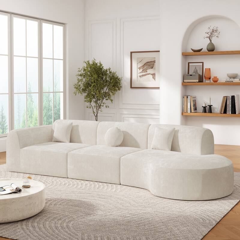 140" Modular Curved Sectional Sofa, 3 Piece Living Room Cloud Sofa Couch, Free Combination