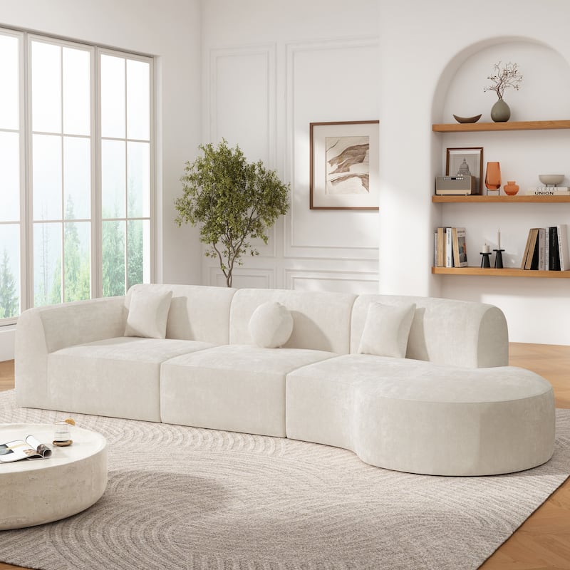 Christopher Knight Home - Curved 140" Upholstered Sectional Sofa with High-Density Fully Compressed Sponge and Chaise Lounge - Beige