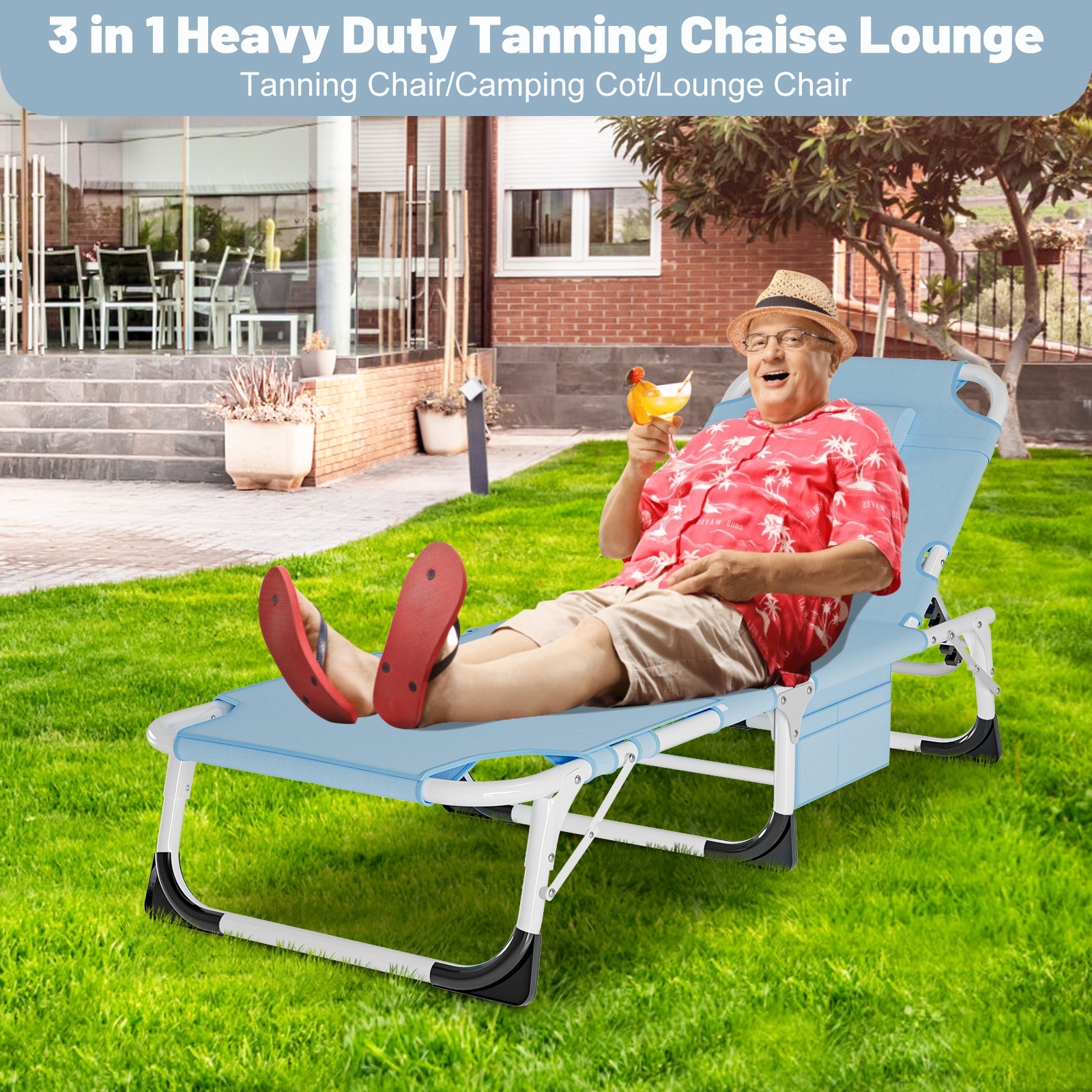 DoCred Folding Tanning Sun Lounger Chair with Face Hole and Arm Slots 75.2 26.8 11.8 On Sale Bed Bath Beyond 39983738