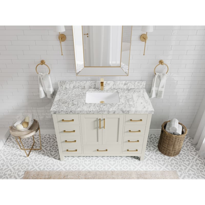 Willow Collection 48 in. W x 22 in. D Malibu Single Sink Bathroom Vanity with Countertop - 2" Carrara Marble - Fine Grain