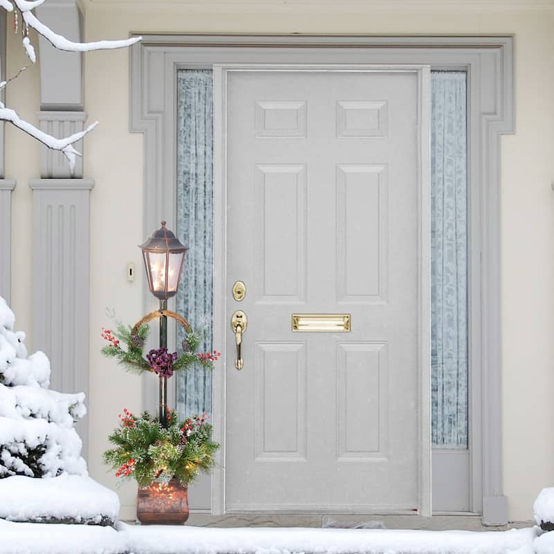 Lighted Christmas Lamp Post with Pine Cone Decoration - 4'