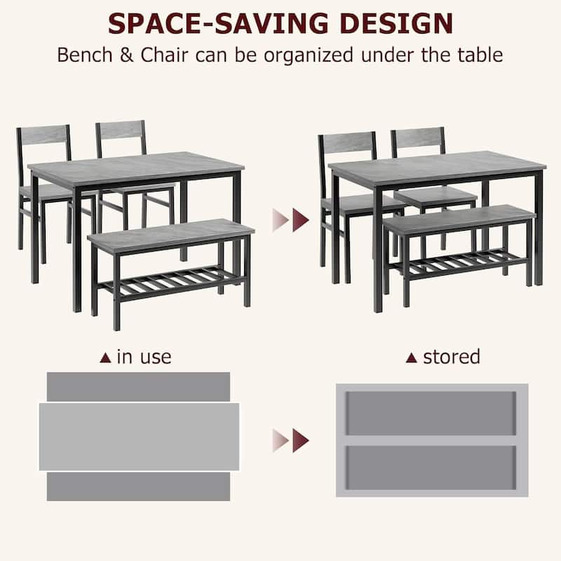 Kitchen Dining Room Table Set with 2 Chairs and Bench for Home Bistro Restaurant Patio Garden