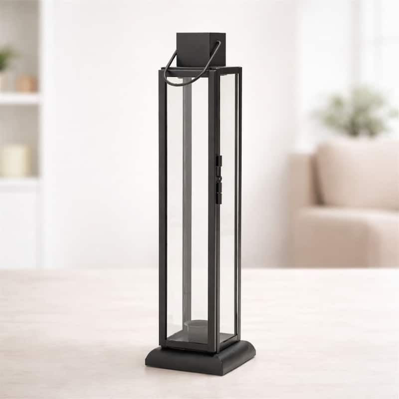 Modern Iron and Glass Taper Candle Lantern 15.75"H