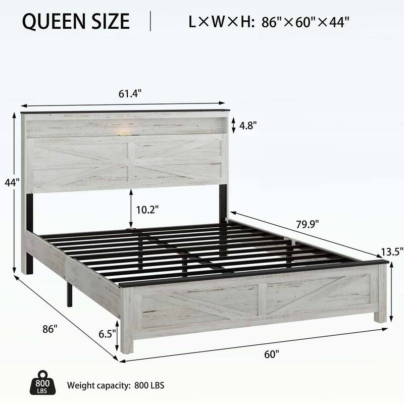 Modern Platform Bed with LED Lights,Charging Station,and Hidden Storage