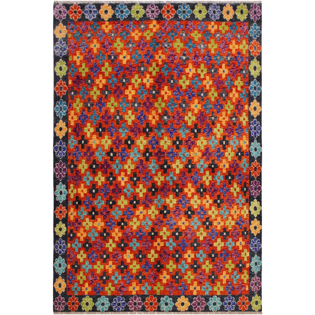 Boho Chic Balochi Tanner Rust/Gray Hand Knotted Wool Rug - 5'6'' x 7'9''