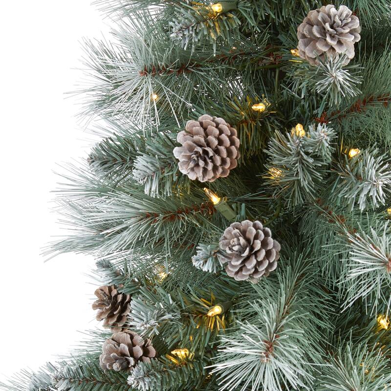 6Ft Mountain Pine Christmas Tree with Lights - Holiday Decor, Artificial Tree, Festive Holiday Tree, White Pine Tree
