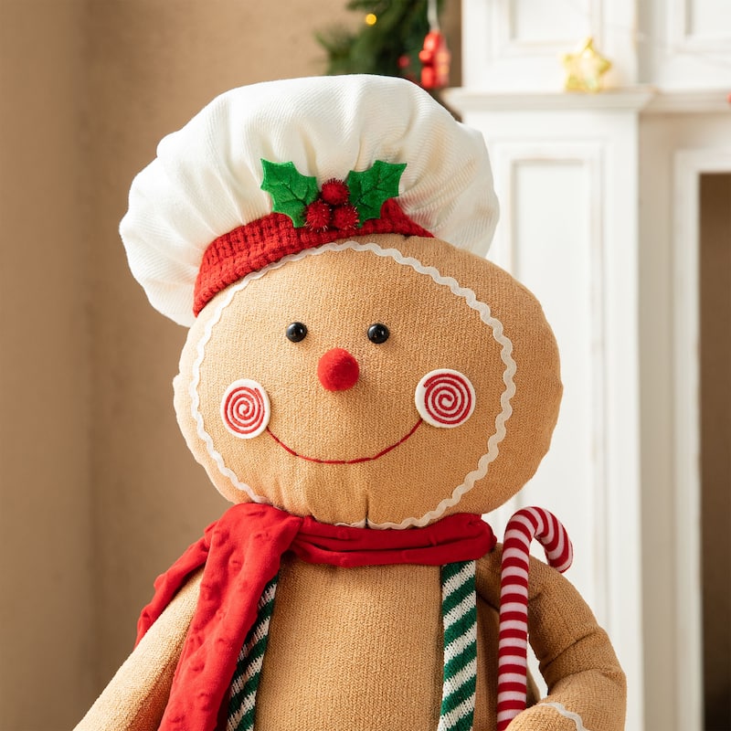 Glitzhome 39"H Telescoped Fabric Christmas Gingerbread Man Home Decor