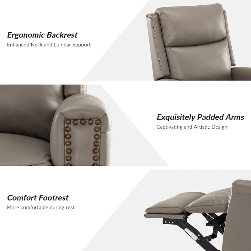 Fiacro 30.31"Wide Modern Genuine Leather Wingback Swivel Rocker Recliner with Nailhead Trims