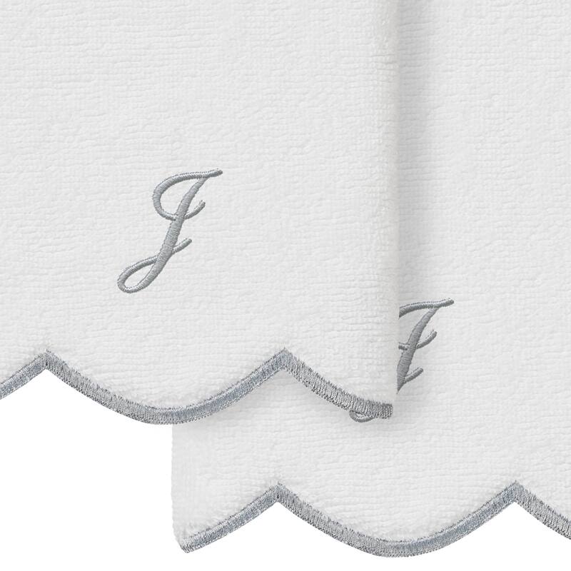 Authentic Hotel and Spa 100% Turkish Cotton Grey ADORNIA Scallop Personalized 2 Piece Fingertip Towel Set - 2 Fingertip Towels