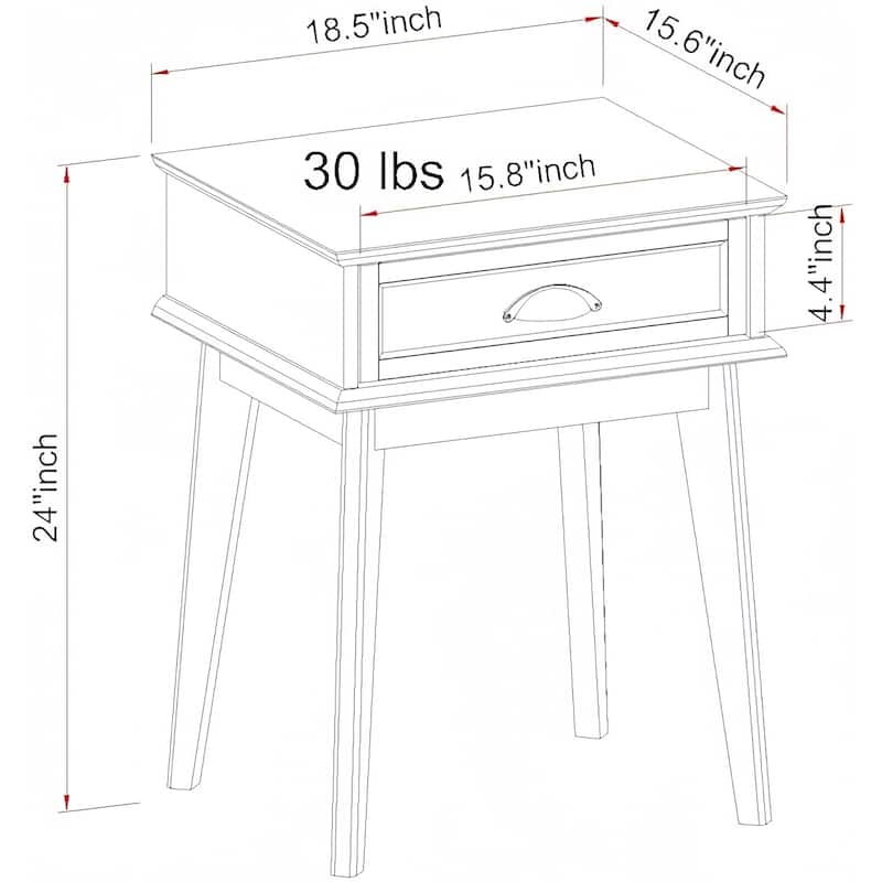 Caffoz Tall Side End Table with Fully Extended Drawer and USB Hub