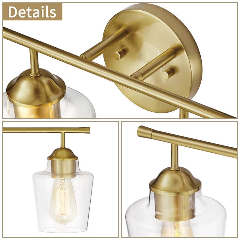 KAWOTI 4-Light Dimmable Metal Bathroom Vanity Light with Glass Shade