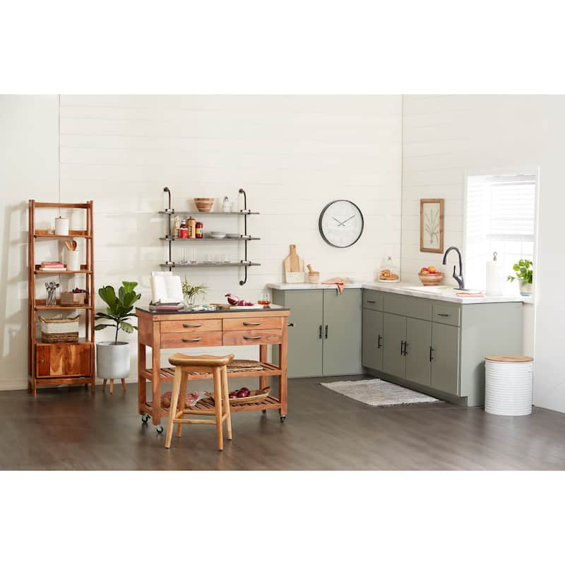 Metal Storage Stool with Brown Wood Top - Set of 2 White - Roche River Decor