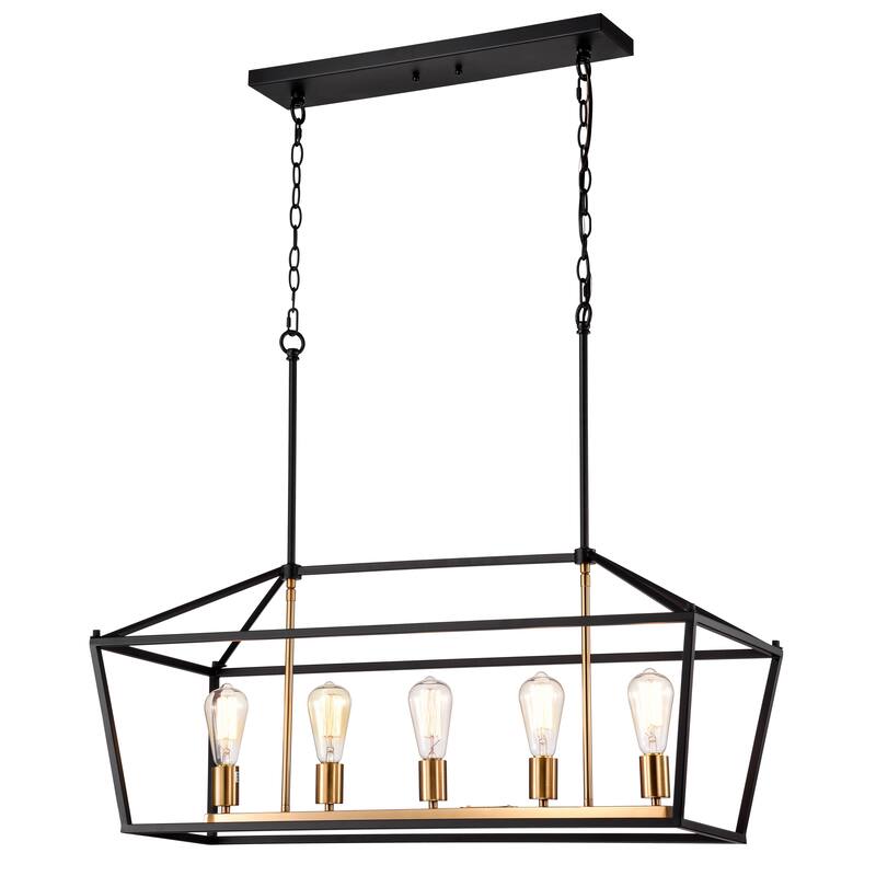 5-light Linear Island Fixture - Black/ Burnished Brass