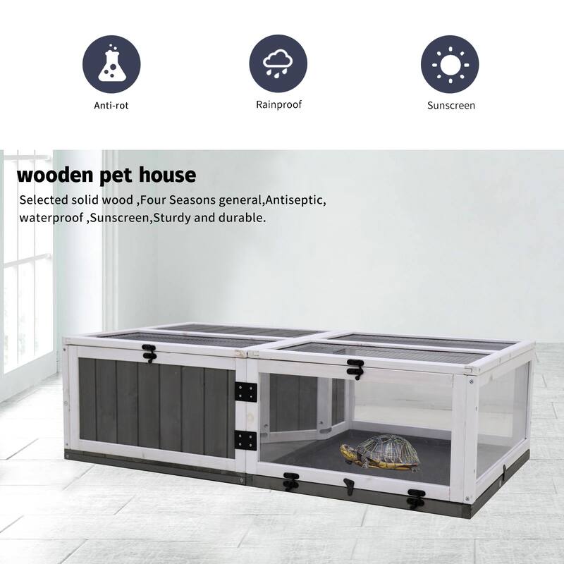 Anmytek Small Animal Turtle Hutch Indoor Outdoor Pet Cage Wooden Habitat Hamster Enclosure