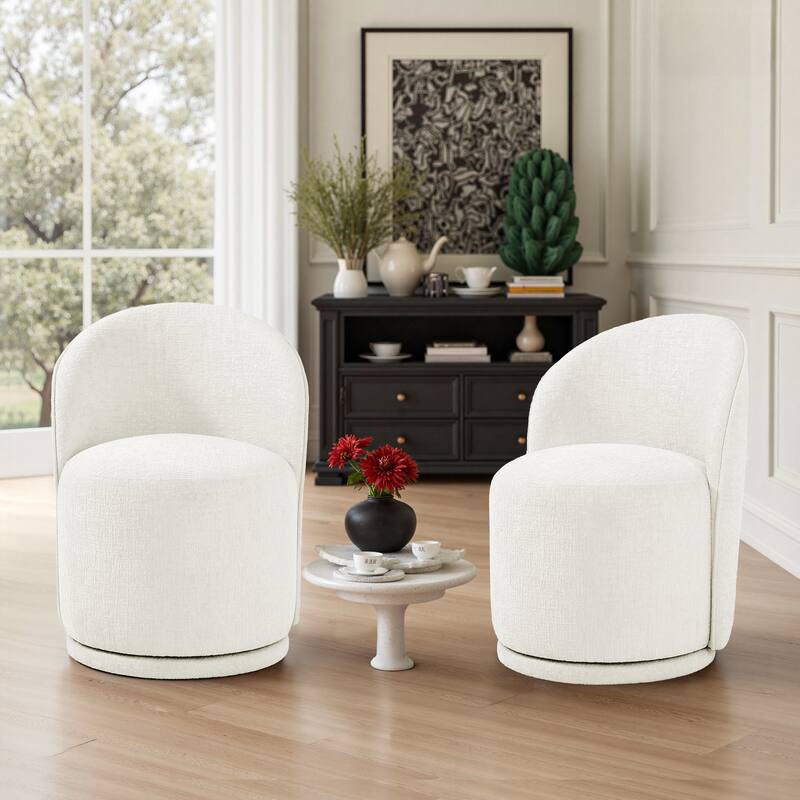 Modern Armless 360-Degree Swivel Dining Chair Barrel Chair - SET OF 2 - BEIGE CHENILLE