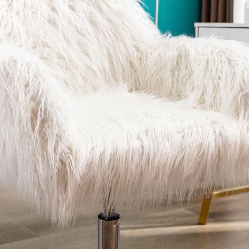 Faux Fur Office Chair with Adjustable Height, Chrome Base, and Rolling Castors for Home or Vanity