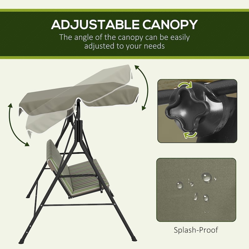 3-Seat Outdoor Porch Swing with Removable Cushion, Steel Frame Stand and Adjustable Tilt Canopy