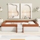 preview thumbnail 1 of 11, Queen Size Upholstered Bed Grounded Bed Slats Platform Bed with Safety Fence and Stairs, Rectangle Framework Easy Assembly Brown/ White - Queen