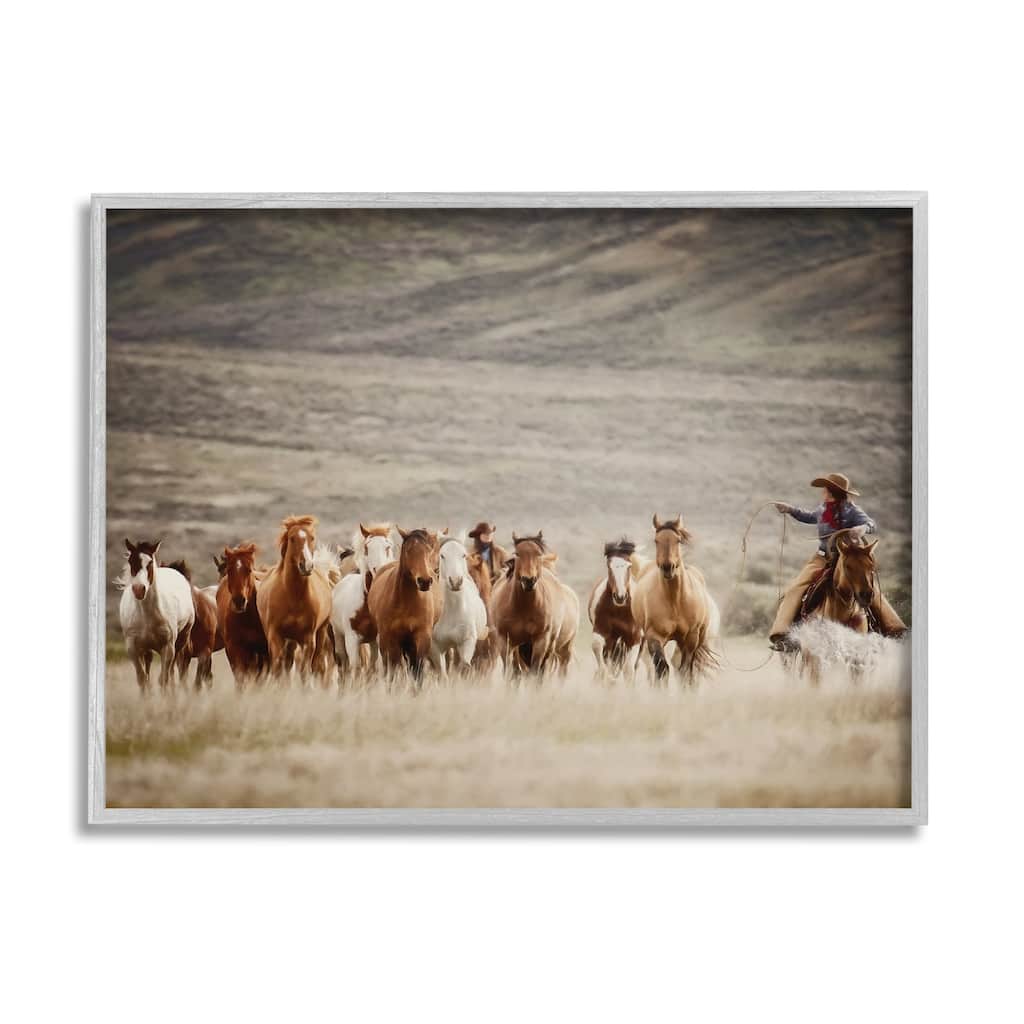 Stupell Cowboy Herding Horses Framed Giclee Art Design by PBurchettePhoto