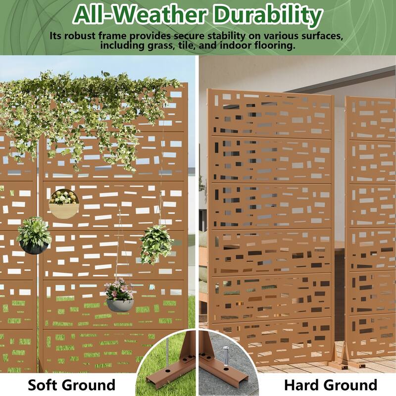 Outdoor Metal Privacy Screen Fence Panel Set of 2